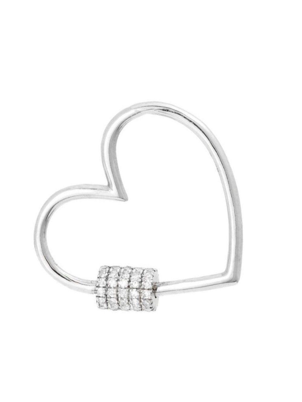 14K Real Solid White Gold Natural Diamond Heart Connector Carabiner Pendant